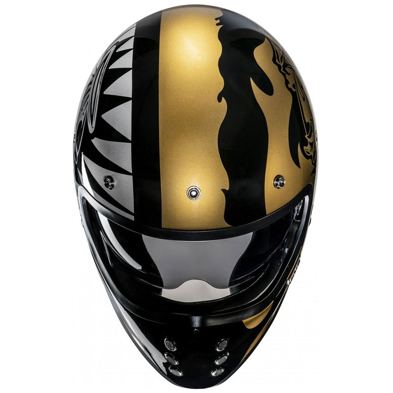 Integruotas motociklininko šalmas HJC V60 Flame MC9 auksinis-juodas