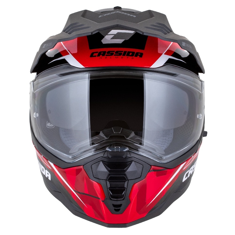 Enduro šalmas Cassida Road Runner TechniX raudona-juoda-balta-pilka