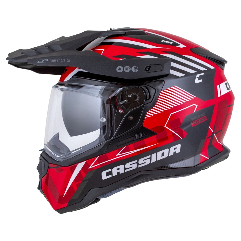 Enduro šalmas Cassida Road Runner TechniX raudona-juoda-balta-pilka