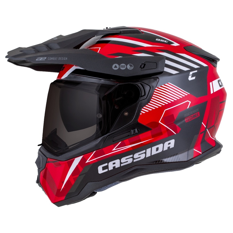 Enduro šalmas Cassida Road Runner TechniX raudona-juoda-balta-pilka