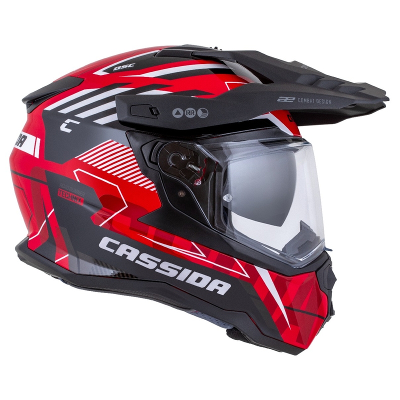 Enduro šalmas Cassida Road Runner TechniX raudona-juoda-balta-pilka