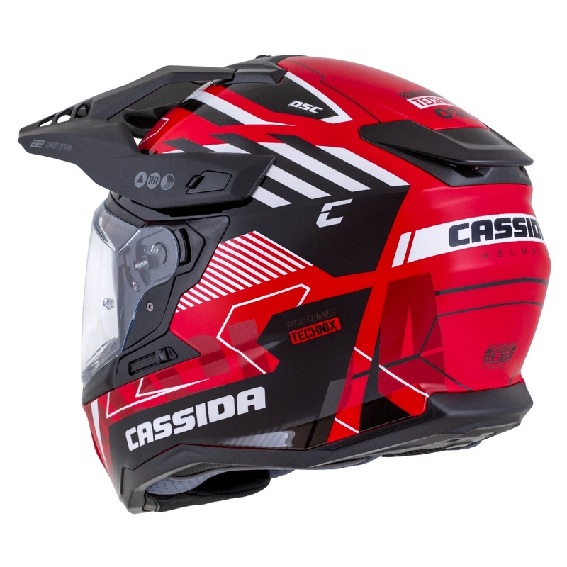 Enduro šalmas Cassida Road Runner TechniX raudona-juoda-balta-pilka