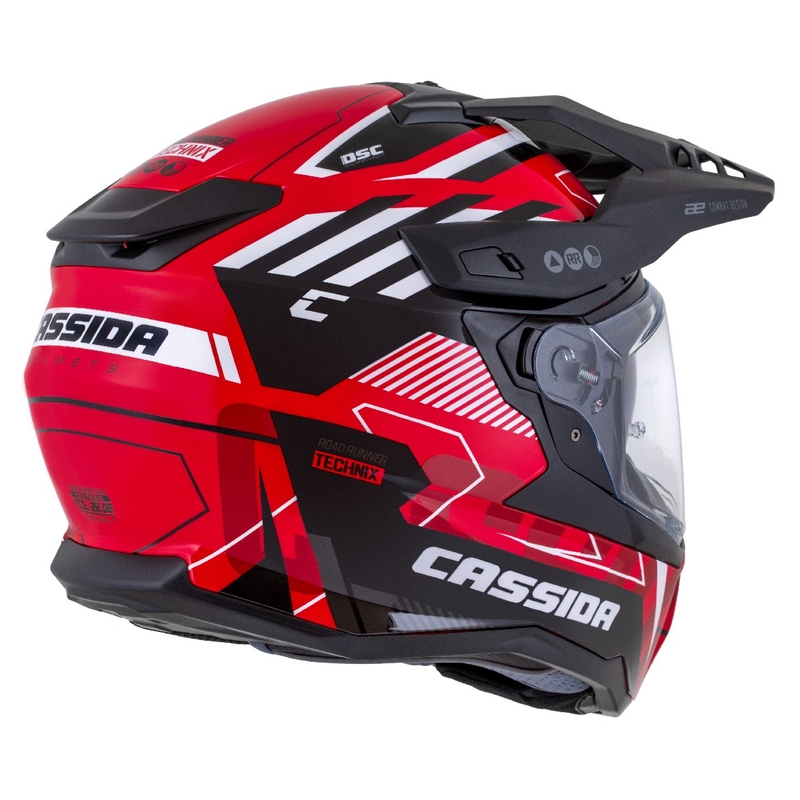 Enduro šalmas Cassida Road Runner TechniX raudona-juoda-balta-pilka