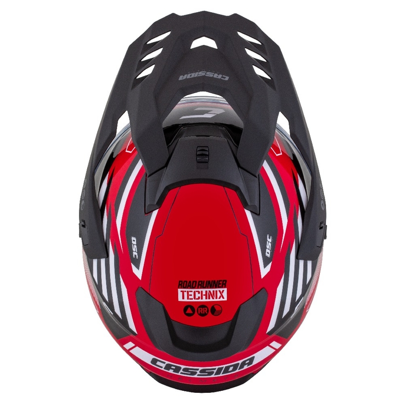 Enduro šalmas Cassida Road Runner TechniX raudona-juoda-balta-pilka
