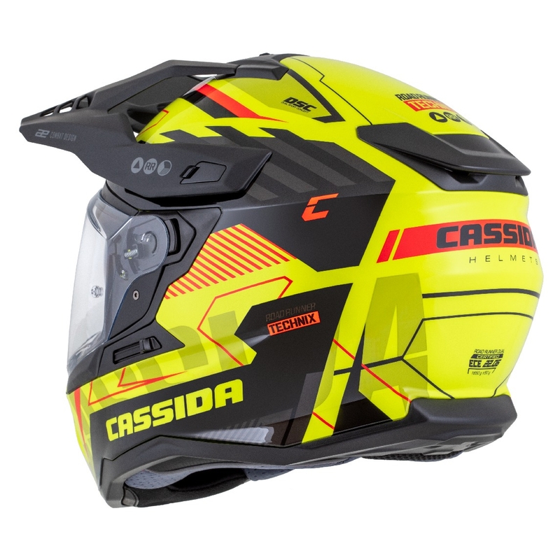 Enduro šalmas "Cassida Road Runner TechniX" fluo geltona-juoda-oranžinė-pilka