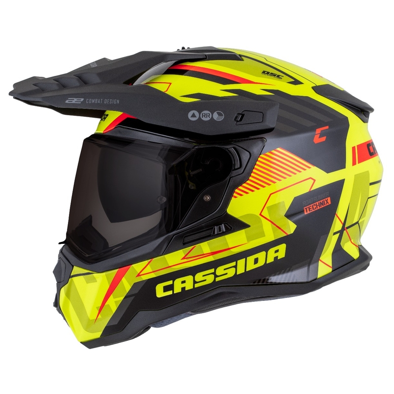 Enduro šalmas "Cassida Road Runner TechniX" fluo geltona-juoda-oranžinė-pilka