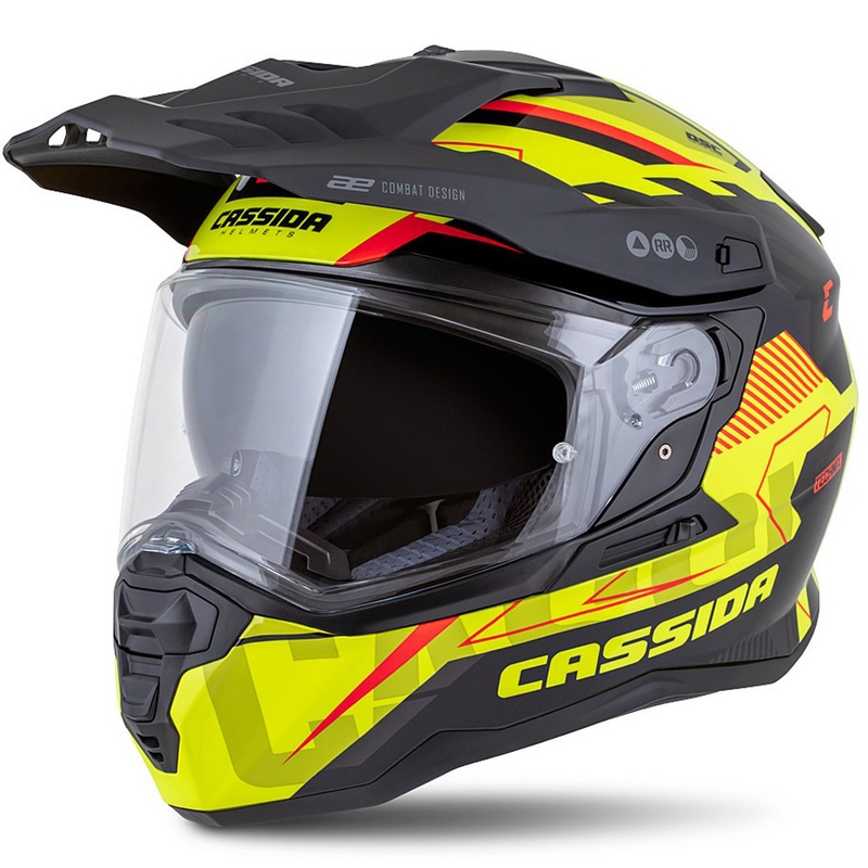 Enduro šalmas "Cassida Road Runner TechniX" fluo geltona-juoda-oranžinė-pilka