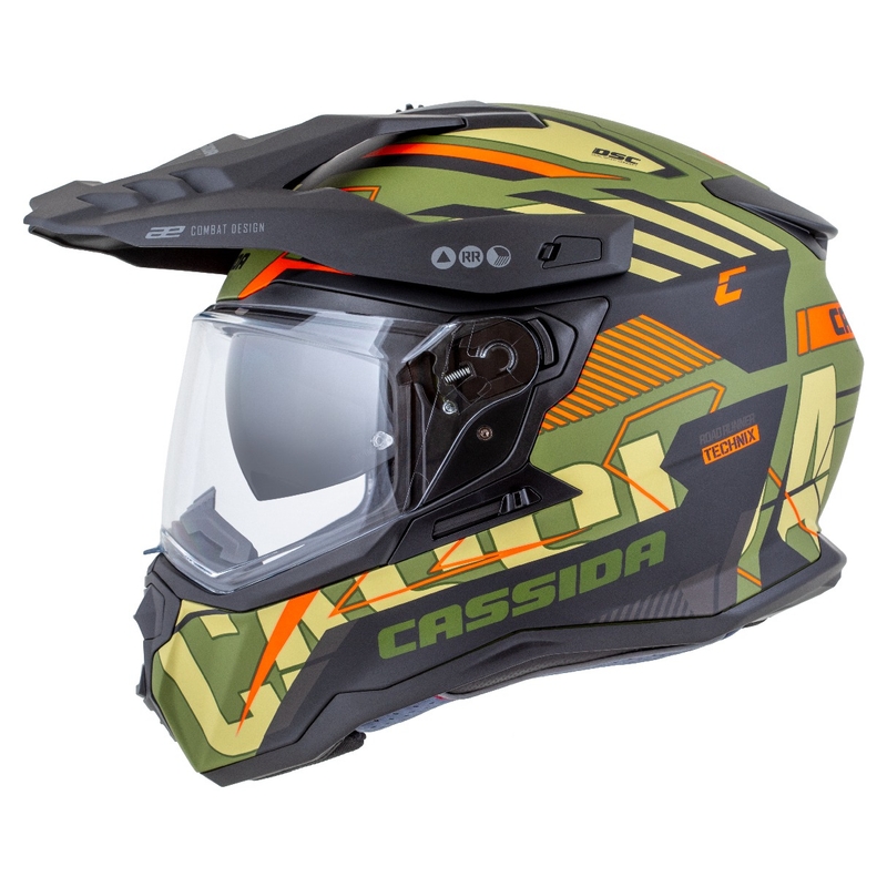 Enduro šalmas Cassida Road Runner TechniX matinis žalias-juodas-oranžinis-pilkas