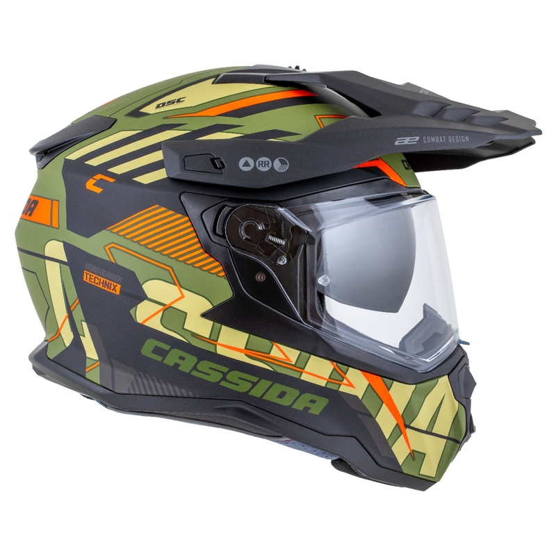 Enduro šalmas Cassida Road Runner TechniX matinis žalias-juodas-oranžinis-pilkas
