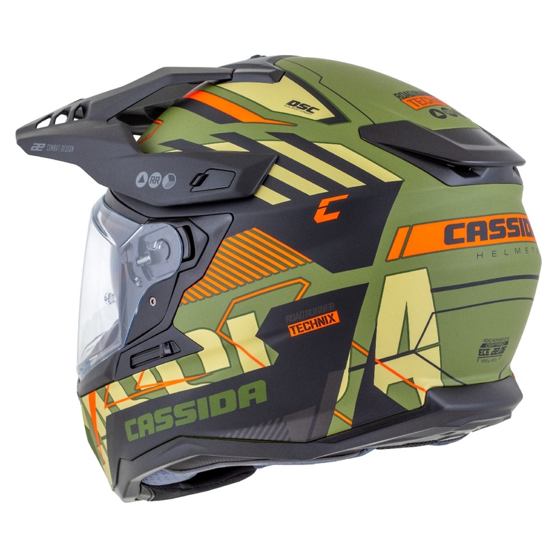 Enduro šalmas Cassida Road Runner TechniX matinis žalias-juodas-oranžinis-pilkas