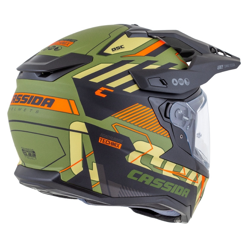 Enduro šalmas Cassida Road Runner TechniX matinis žalias-juodas-oranžinis-pilkas