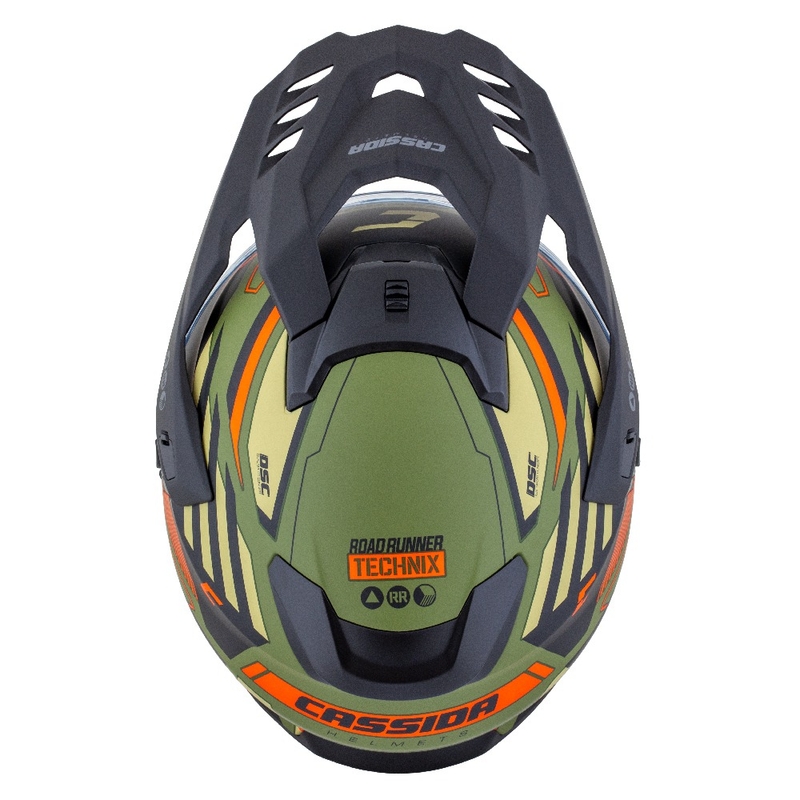 Enduro šalmas Cassida Road Runner TechniX matinis žalias-juodas-oranžinis-pilkas