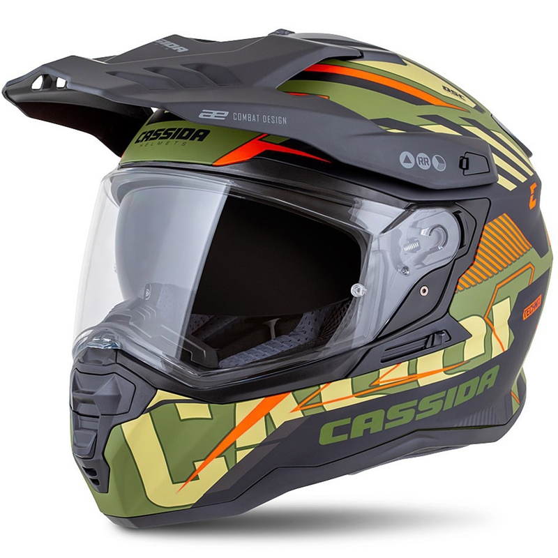 Enduro šalmas Cassida Road Runner TechniX matinis žalias-juodas-oranžinis-pilkas