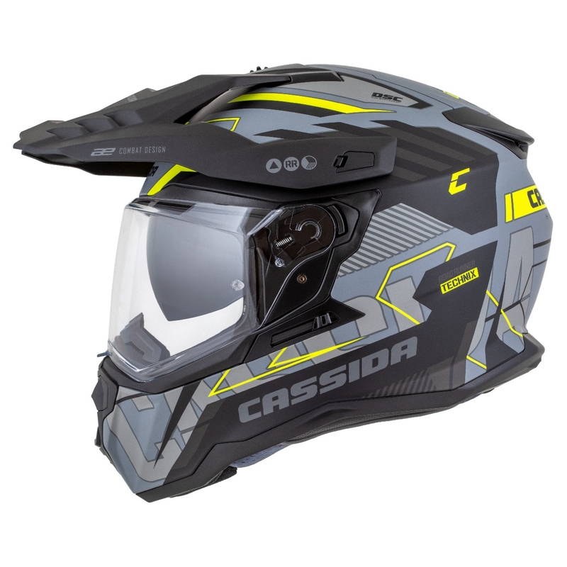 Enduro šalmas Cassida Road Runner TechniX matinis pilkai-juodas-fluo geltonas