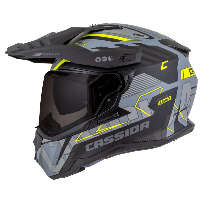 Enduro šalmas Cassida Road Runner TechniX matinis pilkai-juodas-fluo geltonas
