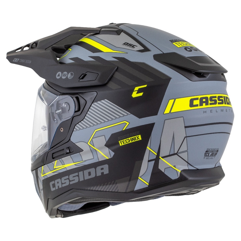 Enduro šalmas Cassida Road Runner TechniX matinis pilkai-juodas-fluo geltonas