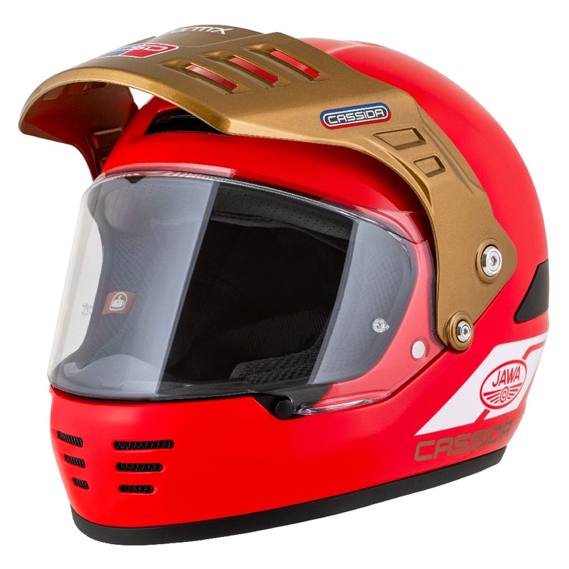 Enduro šalmas Cassida FormX Jawa RotaX raudona-balta-auksinė