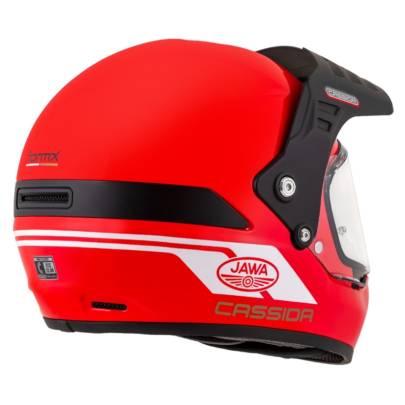 Enduro šalmas Cassida FormX Jawa RotaX raudona-balta-auksinė