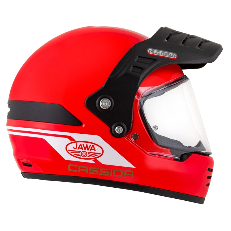 Enduro šalmas Cassida FormX Jawa RotaX raudona-balta-auksinė