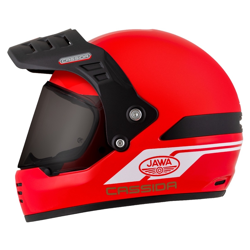 Enduro šalmas Cassida FormX Jawa RotaX raudona-balta-auksinė