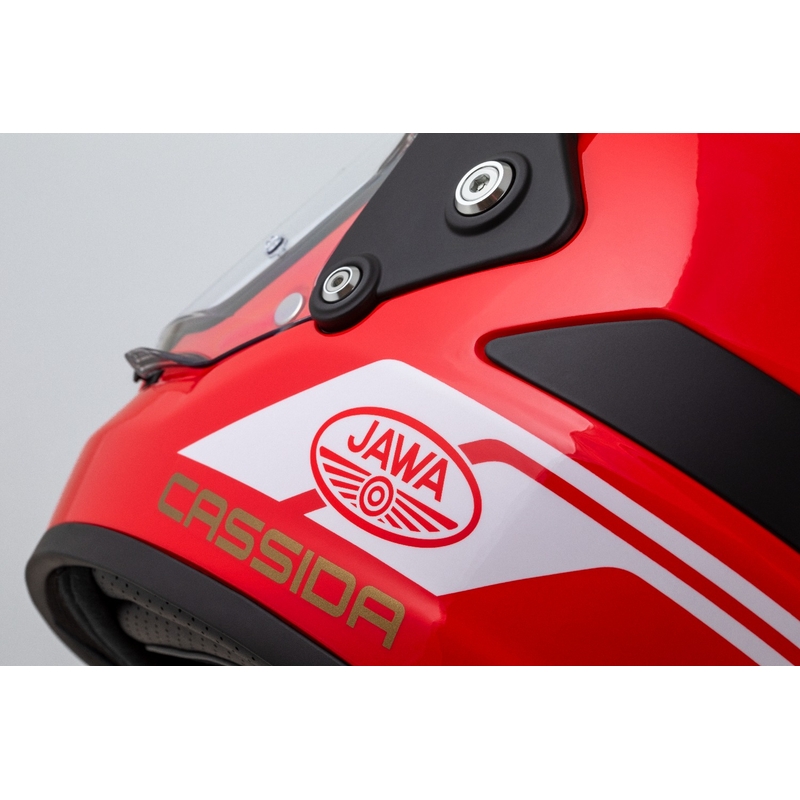 Enduro šalmas Cassida FormX Jawa RotaX raudona-balta-auksinė