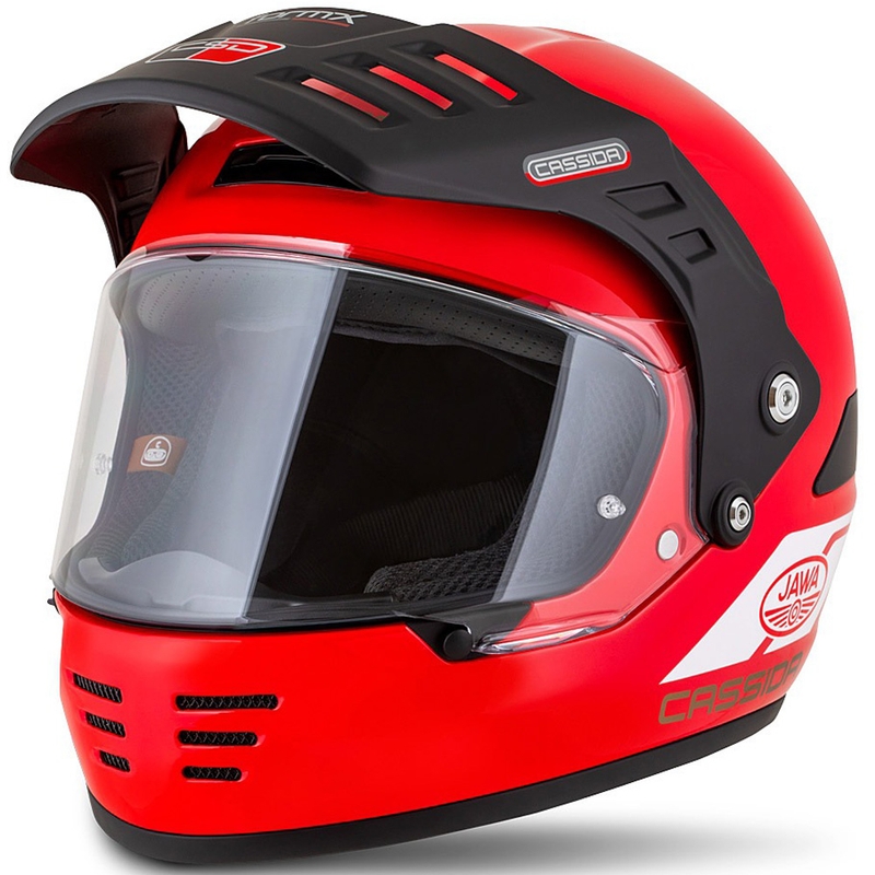 Enduro šalmas Cassida FormX Jawa RotaX raudona-balta-auksinė