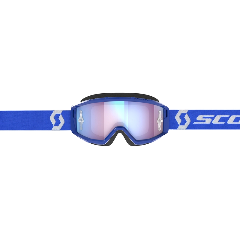 Motokroso akiniai SCOTT Primal CH mėlynos ir baltos spalvos su chromuotu mėlynu stiklu