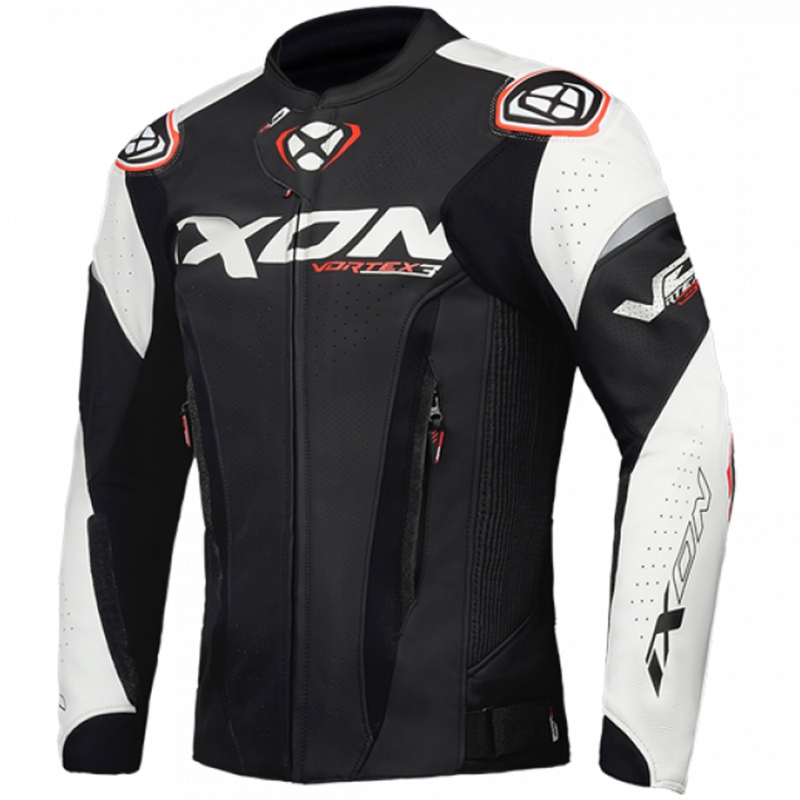 IXON Vortex 3 juodai balta odinė motociklininko striukė