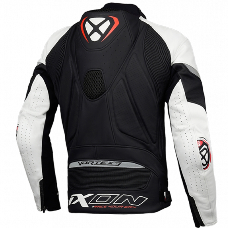 IXON Vortex 3 juodai balta odinė motociklininko striukė