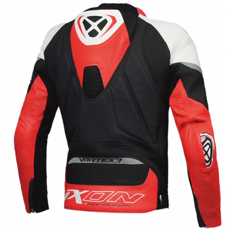 IXON Vortex 3 juoda-balta-raudona odinė motociklininko striukė