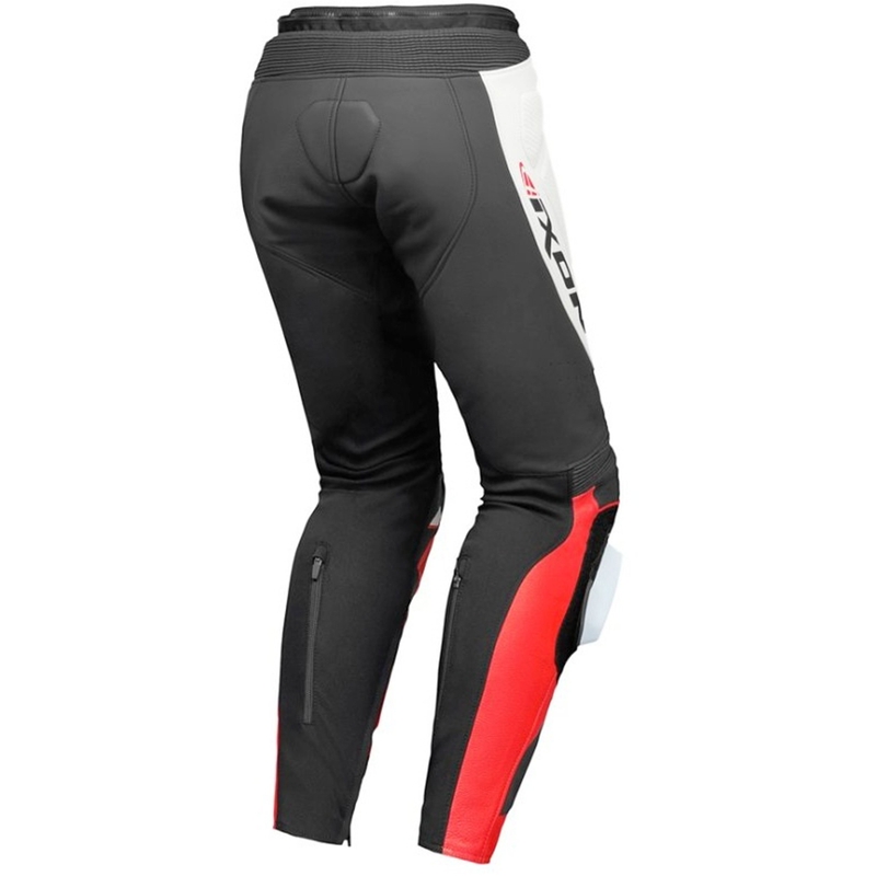 IXON Vortex 3 juodai-baltai-raudonos odos motociklininko kelnės