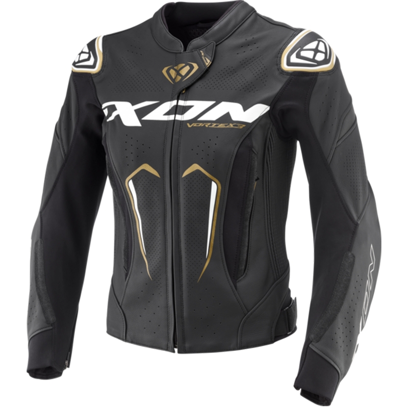 Moteriška odinė motociklininko striukė IXON Vortex 3 black-white-gold