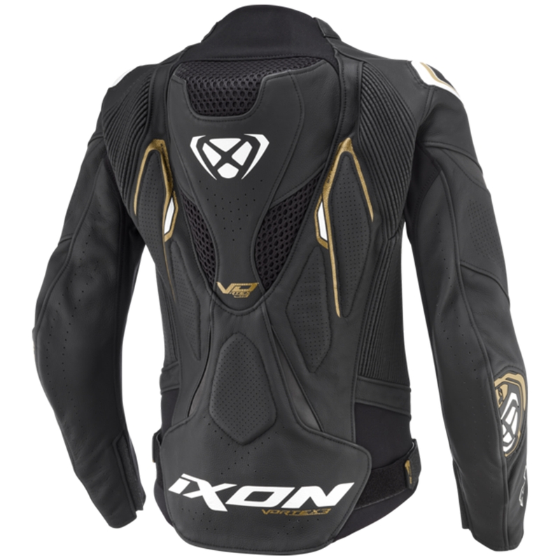Moteriška odinė motociklininko striukė IXON Vortex 3 black-white-gold