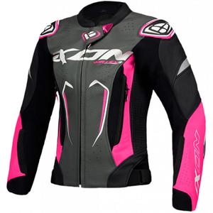 Moteriška odinė motociklininko striukė IXON Vortex 3 black-pink-white