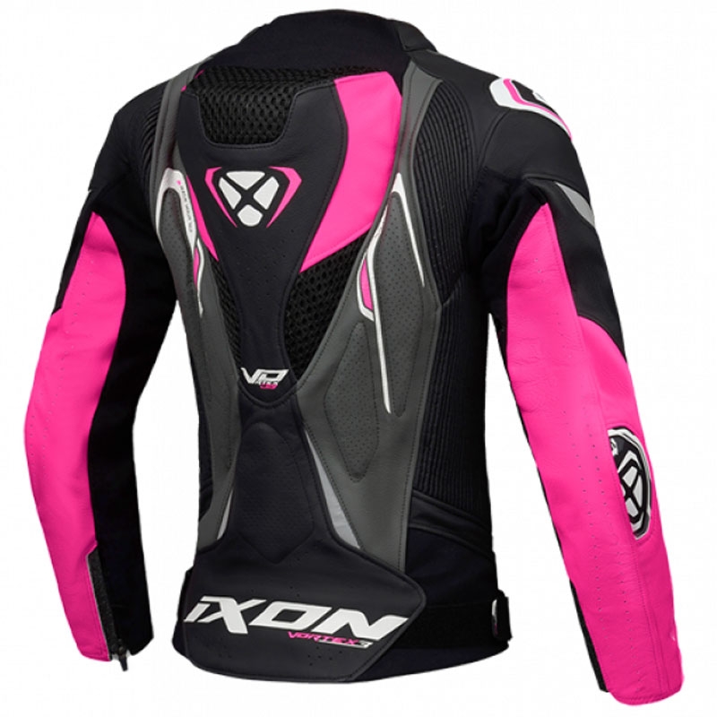 Moteriška odinė motociklininko striukė IXON Vortex 3 black-pink-white