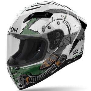 Integruotas motociklininko šalmas Airoh CONNOR Alligator blizgus baltai žalias