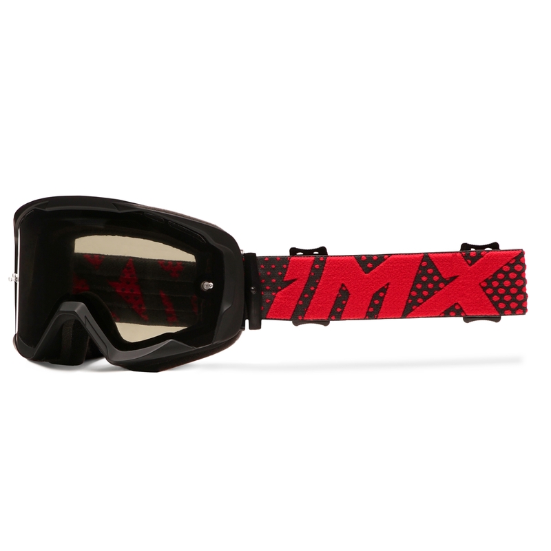 Motokroso akiniai iMX Endurance Flip juodi-raudoni su dūminiu plexiglass