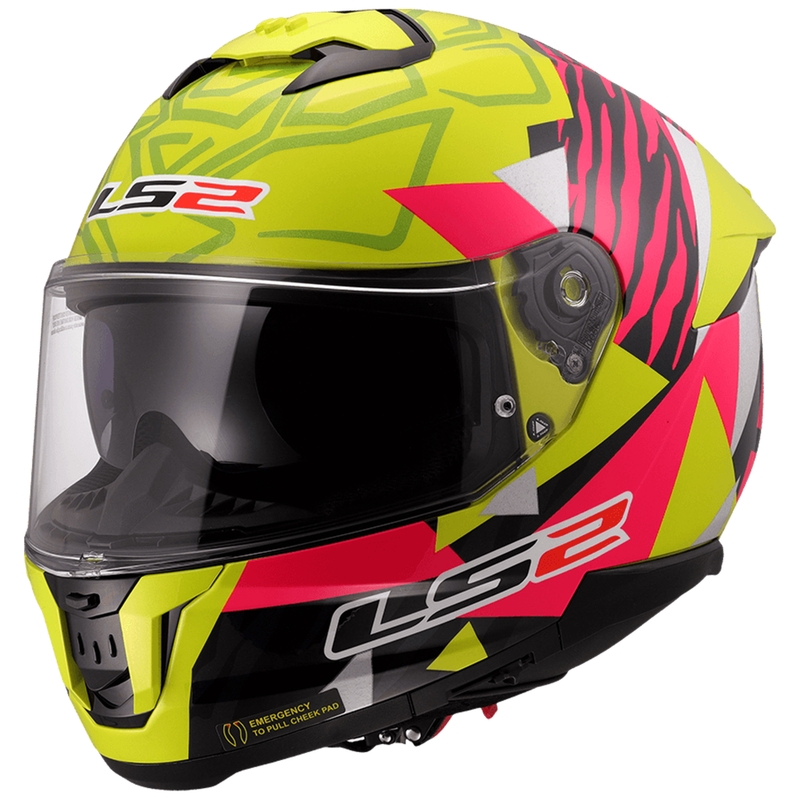 LS2 FF808 Stream II Tiger fluo geltonai rožinis integralus motociklininko šalmas