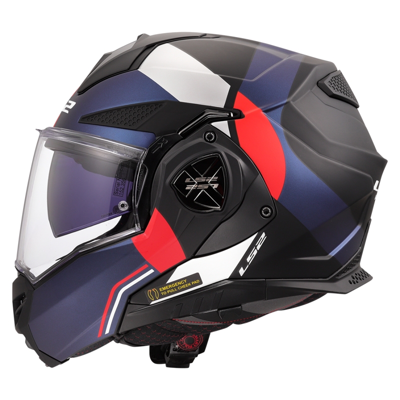 LS2 FF901 Advant X Ultra mėlynos-raudonos spalvos apverčiamas motociklininko šalmas