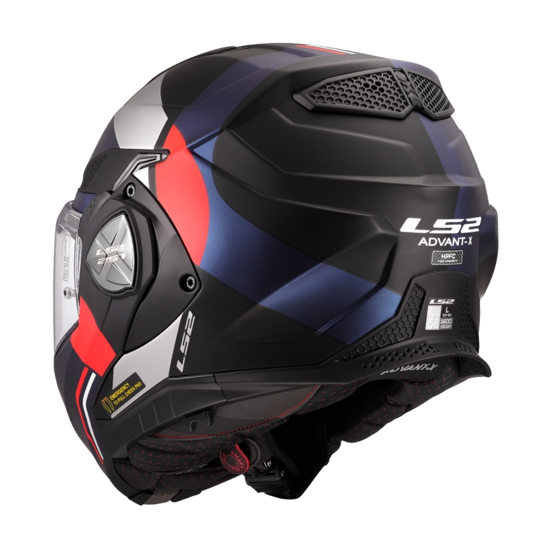 LS2 FF901 Advant X Ultra mėlynos-raudonos spalvos apverčiamas motociklininko šalmas