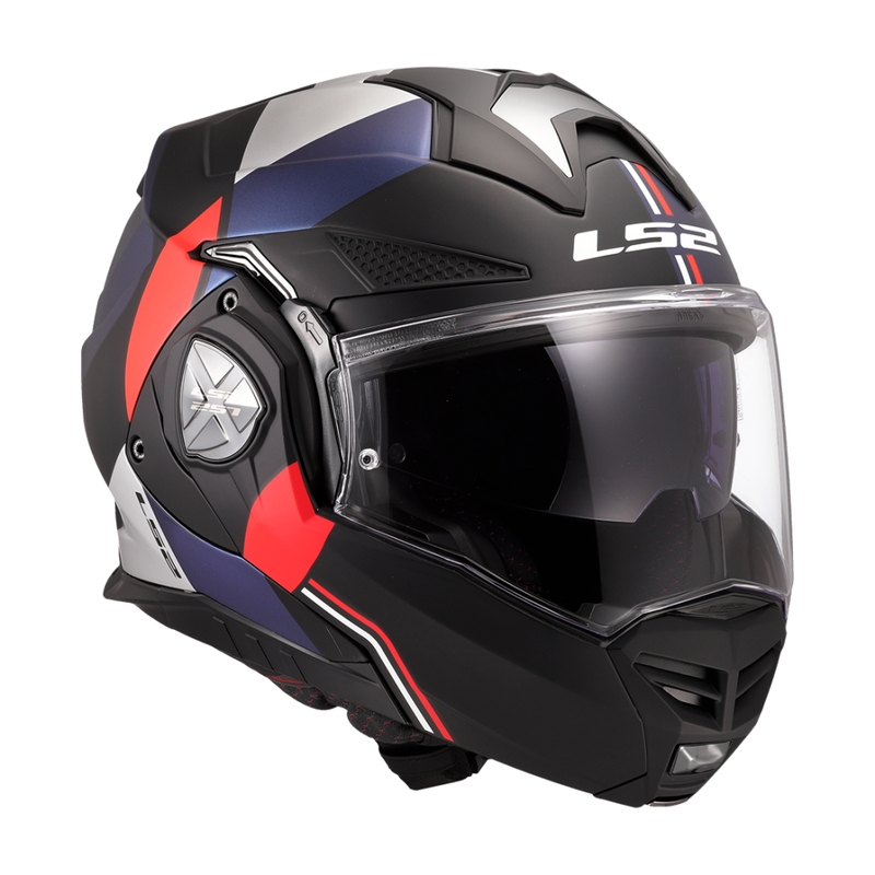 LS2 FF901 Advant X Ultra mėlynos-raudonos spalvos apverčiamas motociklininko šalmas