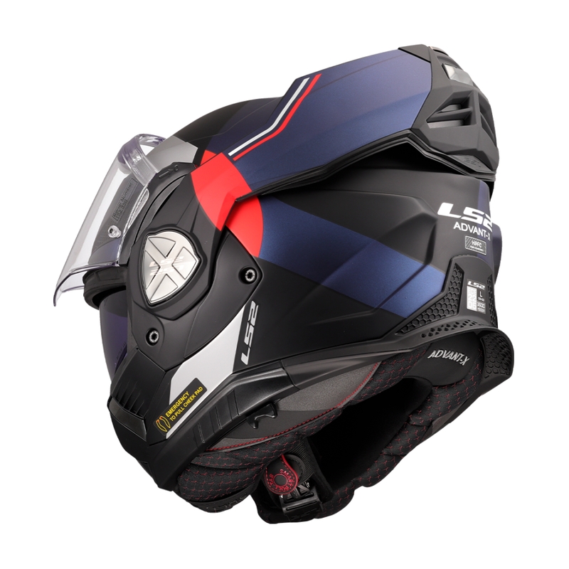 LS2 FF901 Advant X Ultra mėlynos-raudonos spalvos apverčiamas motociklininko šalmas