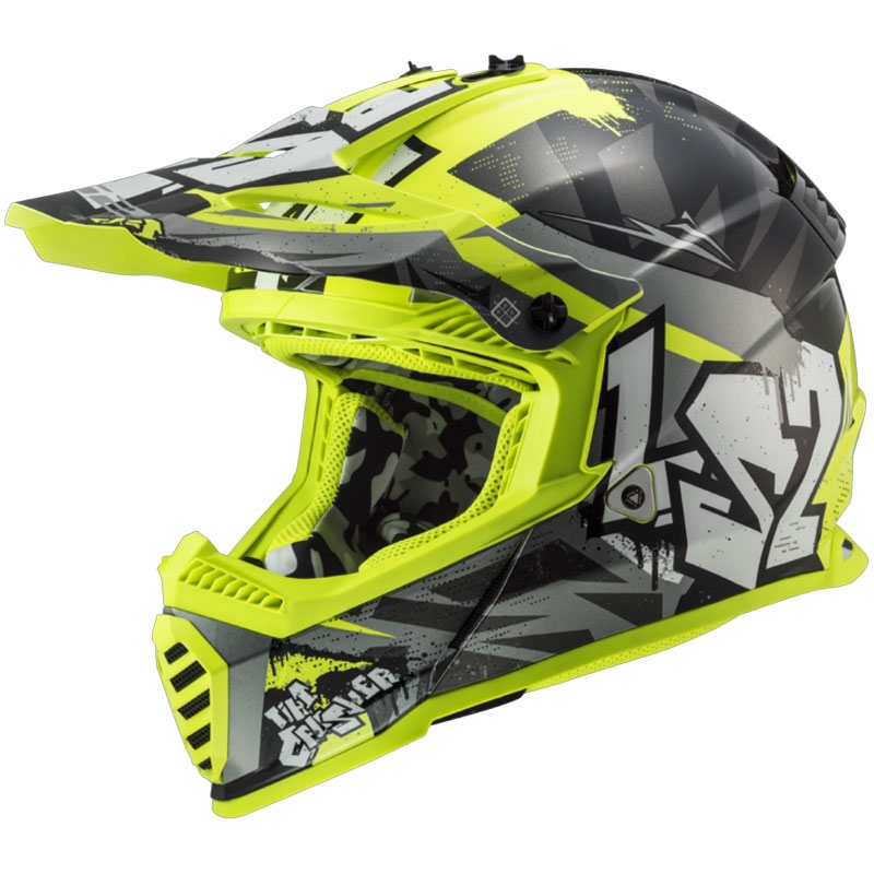 Vaikiškas motokroso šalmas LS2 MX437 Fast EVO Mini Crusher juodai geltonas