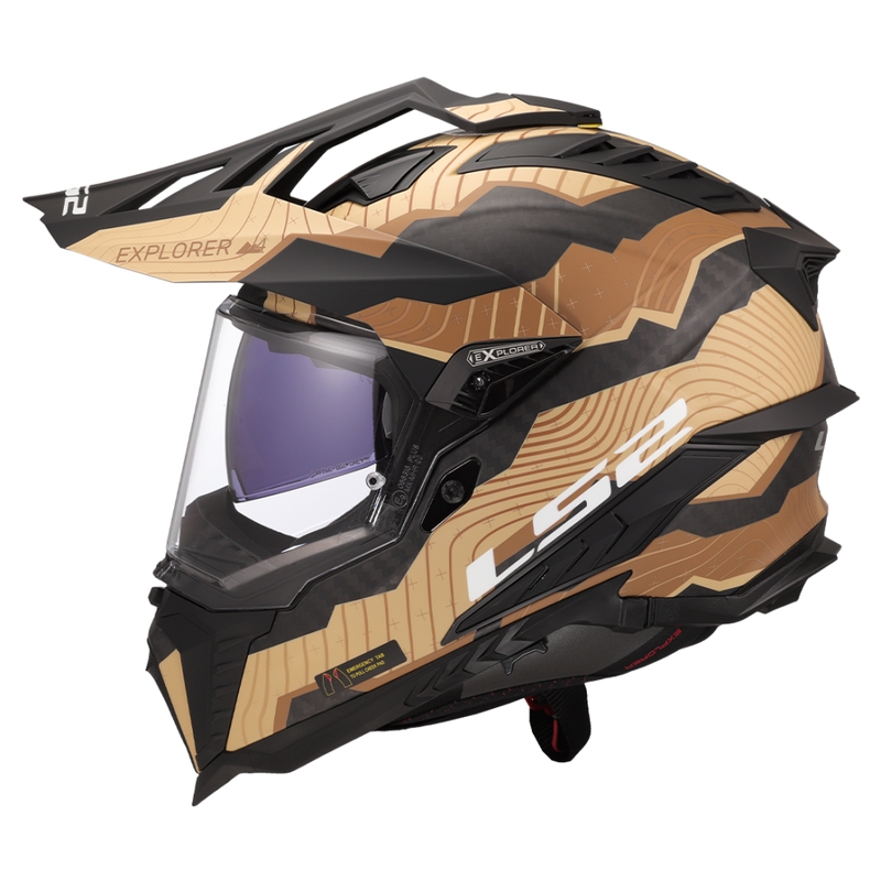 Enduro motociklininko šalmas LS2 MX701 Explorer C Trick rudai smėlio spalvos