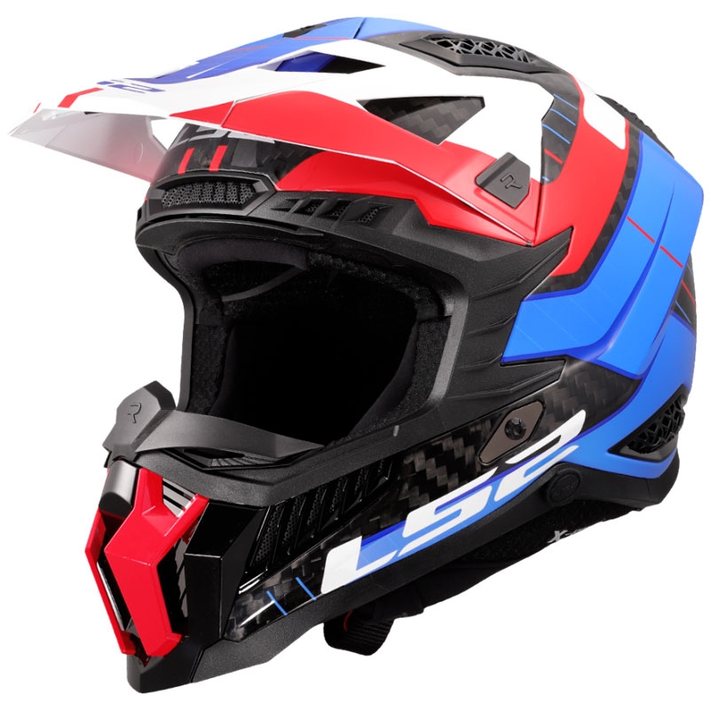 Motokroso šalmas LS2 MX703 X-Force Galuo baltai-raudonai-mėlynas