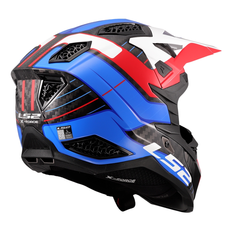 Motokroso šalmas LS2 MX703 X-Force Galuo baltai-raudonai-mėlynas