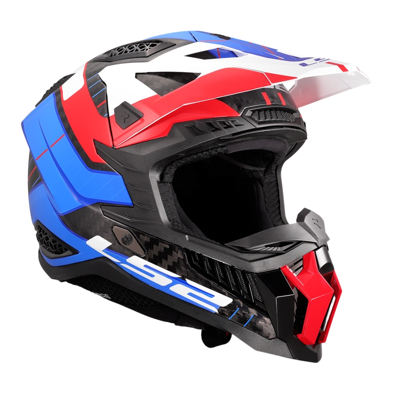 Motokroso šalmas LS2 MX703 X-Force Galuo baltai-raudonai-mėlynas