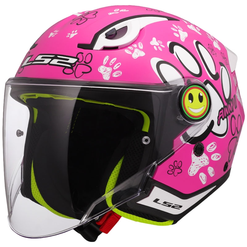 Vaikiškas atviras motociklininko šalmas LS2 OF622 Funny II Paws rožinis