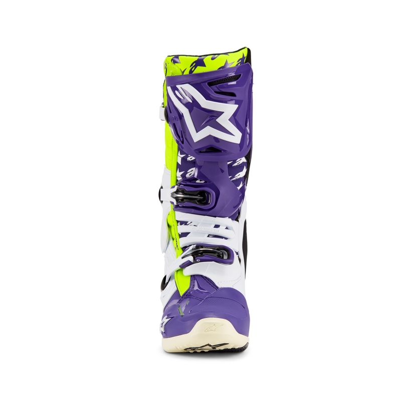 Alpinestars TECH 10 riboto leidimo Dirt Studios violetinės-baltos-fluo geltonos spalvos motociklininko batai