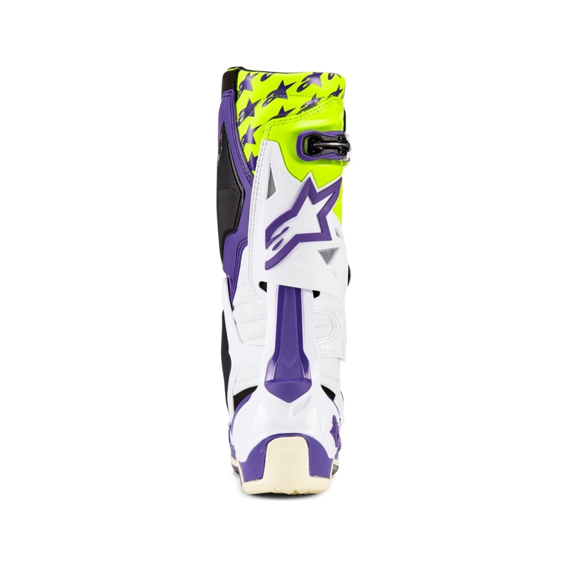 Alpinestars TECH 10 riboto leidimo Dirt Studios violetinės-baltos-fluo geltonos spalvos motociklininko batai